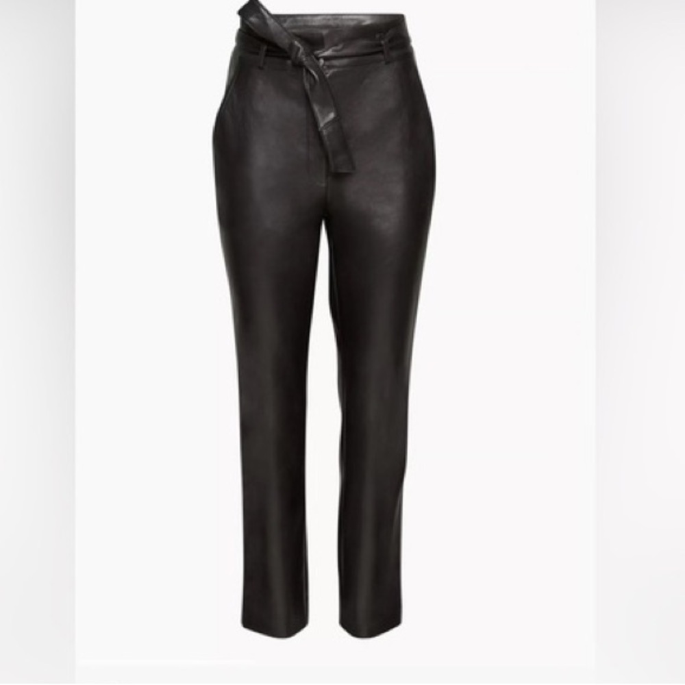 Aritzia Babaton Women’s Belted Vegan Leather Black Pants Size 10 Business Casual